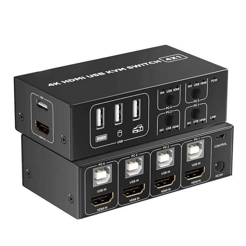 36.53AU $ 57% OFF|4 portowy przełącznik KVM HDMI 4 w 1 z 4K 60Hz USB przełącznik wybierałkowy USB z kontrolerem biurkowym do 4 PC klawiatura z myszką monitora| | - AliExpress