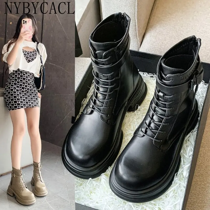 New Women Real Leather Ankle Boots Thick Bottom Zipper Shoes Woman Winter Warm Shoes Fashion Cool footwear New 2023 Size 35-40