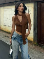 Solid Tank Summer New Women Sexy Sleeveless V-Neck Lady Top Fashion Bandage Streetwear Casual Slim Tank Elegant Knitted Clothing - Image 2