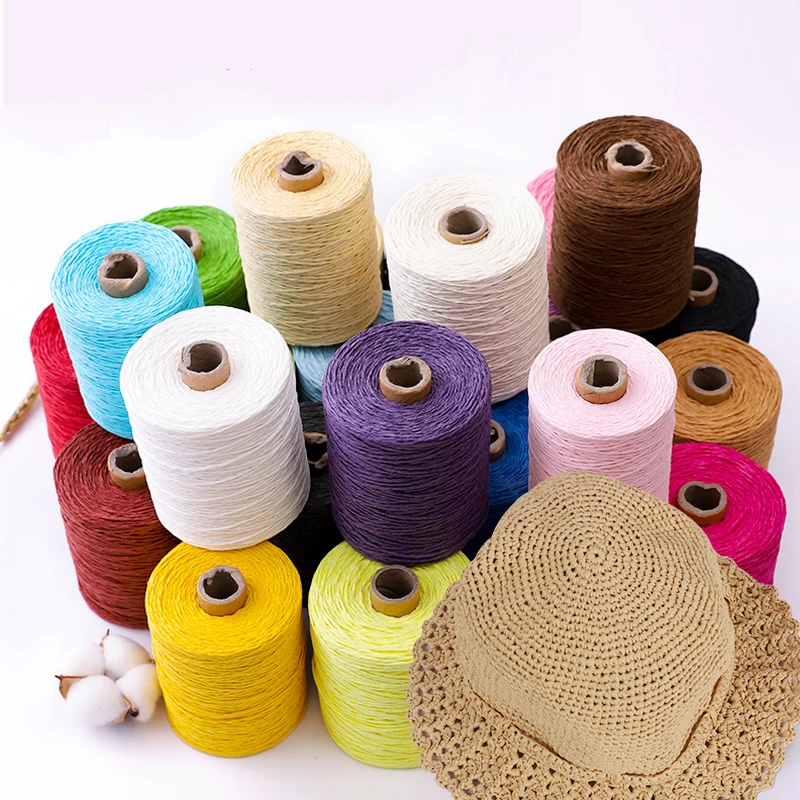 Natural Raffia Straw Yarn For Summer Hand Knit Crochet Hat Handbag Cushion Basket Knitting Material Colorful Threads 1ROLL = 280M