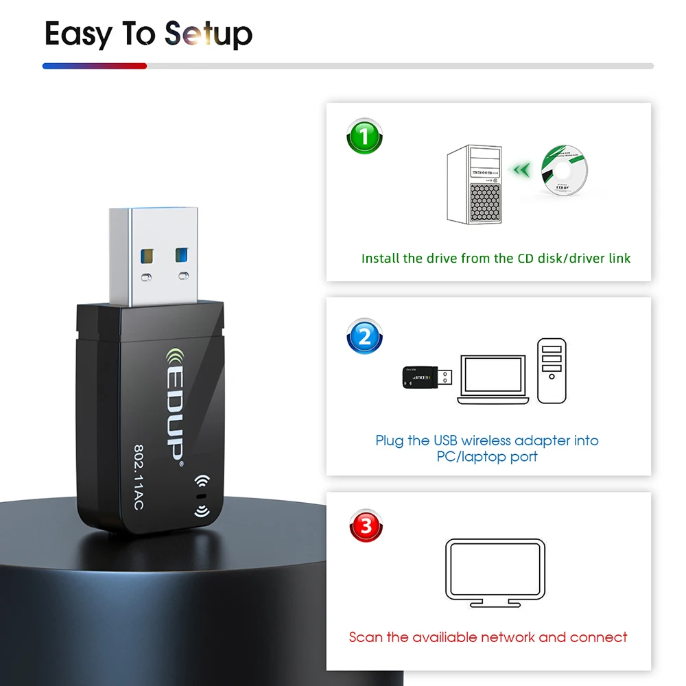 WiFi Adapter 1300Mbps Mini USB Dual Band Network Card 5G 2.4GHz Wireless AC For PC Desktop Laptop Win11 wifi network card,wifi adapter,wireless network card,network card