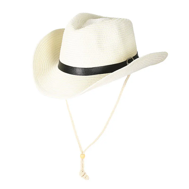Vente chaude hommes Western Cowboy chapeau Vintage hommes Gentleman Lady Jazz Cowgirl avec cuir large bord Cloche église Sombrero Hombre_voghion.com