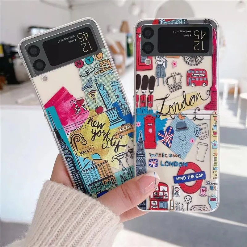 

Чехол для Samsung Z Flip 3 Z Flip 4 дюймов чехол с мультяшным рисунком Жесткий ПК прозрачный противоударный чехол для Z Flip 4 Z Flip 3 Funda Coque