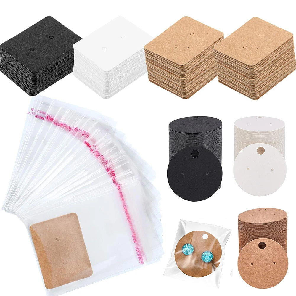 50 pcs Earring Display Cards Round Cardboard Earring Holder Cards with Self-Seal Bags Blank Kraft Paper for Ear Stud Packaging cheap jewellery display boxes