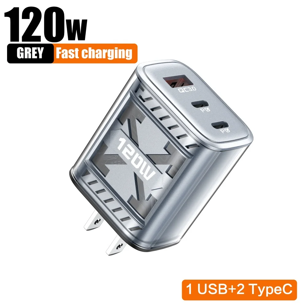 120W 3 Ports USB C Charger PD Fast Charging Charger Power Adapter Type C Quick C