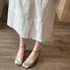 Brand Designer Tabi ninja high heels shoes woman ankle strap silver crack leather pumps split toe D'orsay mary janes shoes woman 3