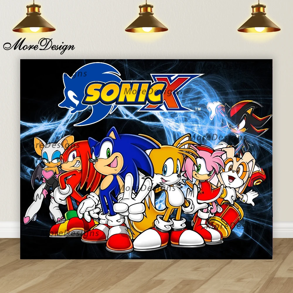 thumbnail image 1 of Fondo fotográfico para niños con pancarta de Sonic, decoración para fiesta de cumpleaños de niños, baby shower, fondo de tela de poliéster y vinilo con dibujos animados, 1 of 4