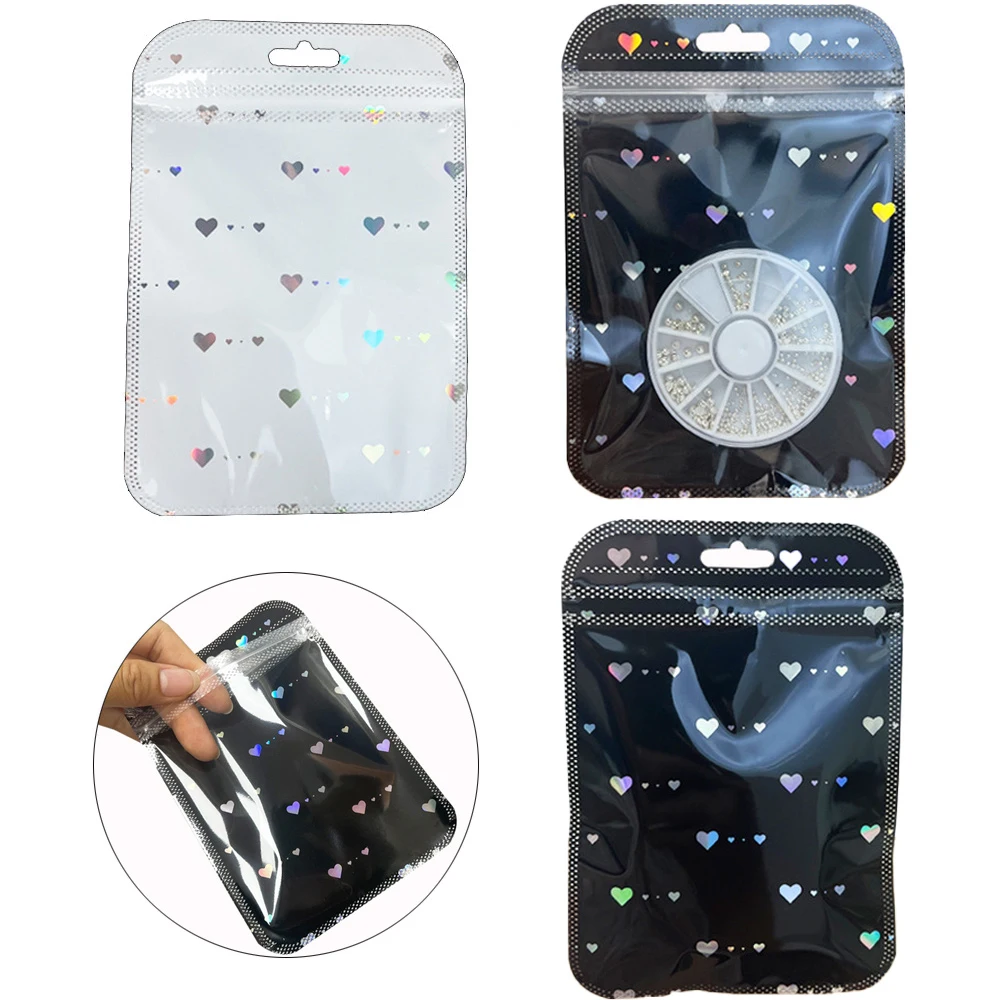 50pcs Holographic Plastic Heart Laser Bags For Jewelry Storage Small Business Packaging Entrepreneurship Supplies Materials