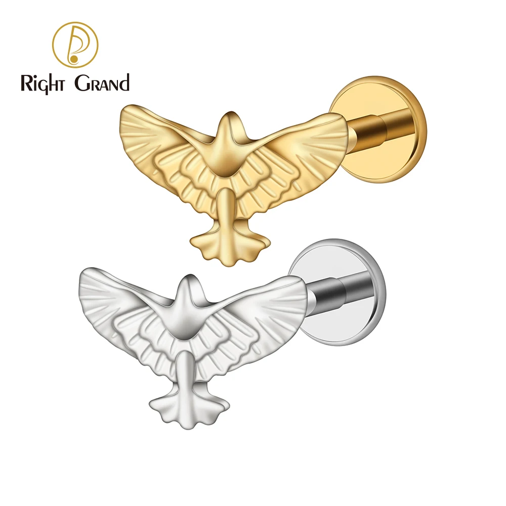 Right Grand ASTM F136 Titanium Flying Bird Helix Stud Cartilage Conch Tragus Earring 16G Eagle Stud Earring Flatback Piercing ear piercing earring