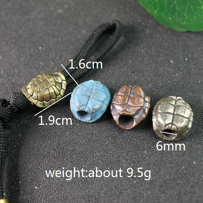 Copper Longevity Turtle Shell Lettering Knife Beads Woven Paracord Lanyard Pendant Jewelry Lucky DIY EDC Tool Charms Accessories