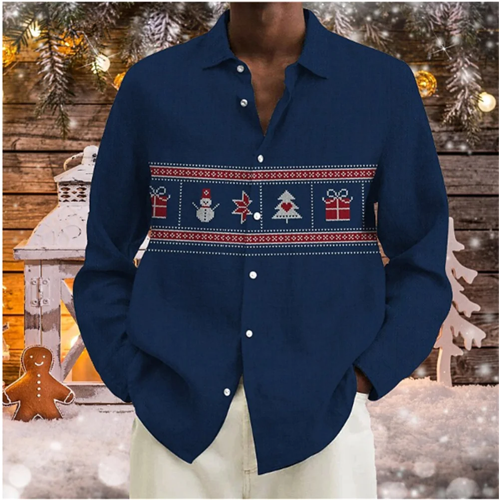 New Fashion Men's Snowflake Print Pattern Comfortable Soft Fabric Men's Christmas Party High Quality Outdoor Designer Shirt merry christmas bathroom curtains christmas tree snowflake shower curtains bathroom polyester waterproof fabric decorated hooks