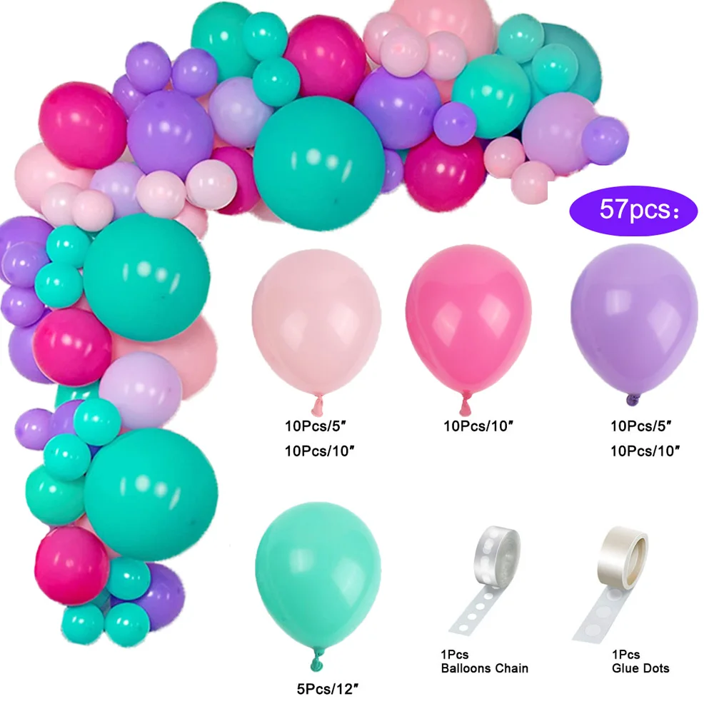 Rosa Lila Ballonbogen Girlande Kit Mint Blau Lila Rosa Geburtstagsballons für Babyparty Meerjungfrau Einhorn Partydekoration