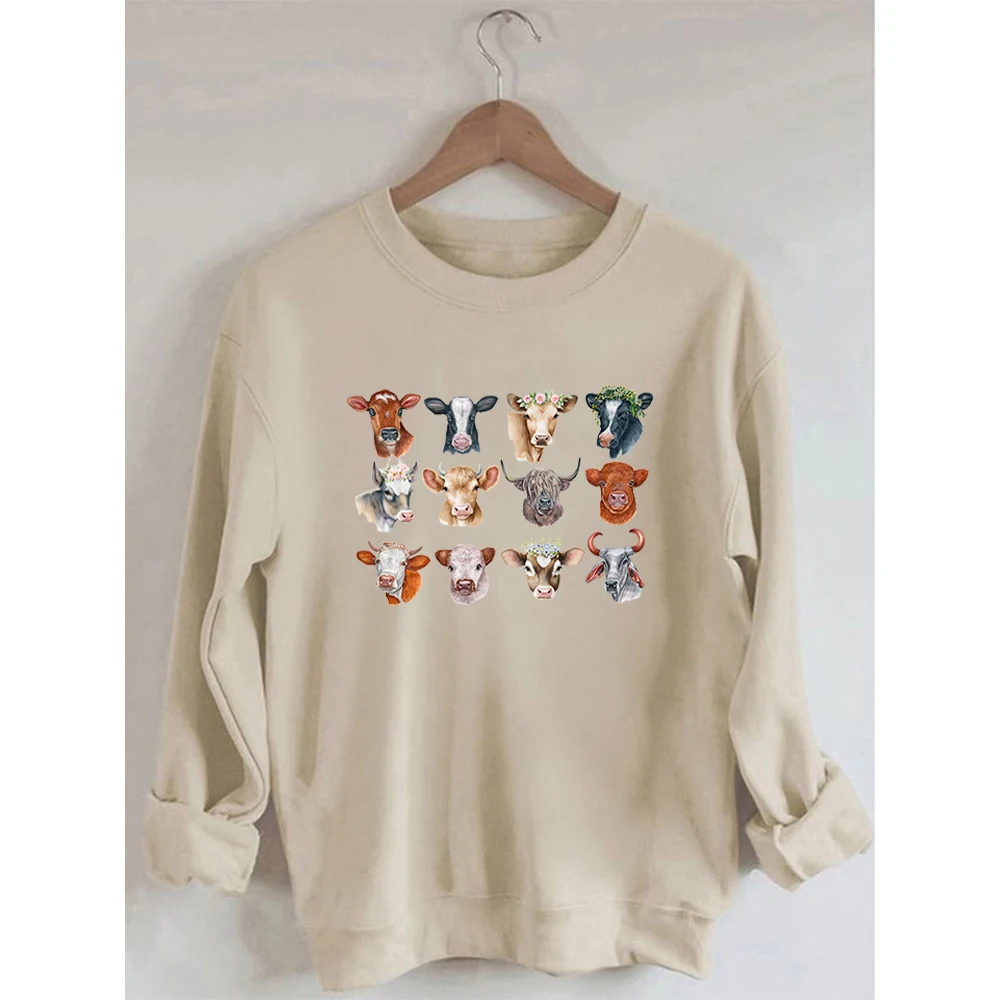 

Rheaclots Funny Cow Print Women's Cotton Female Cute Long Sleeves Sweatshirt