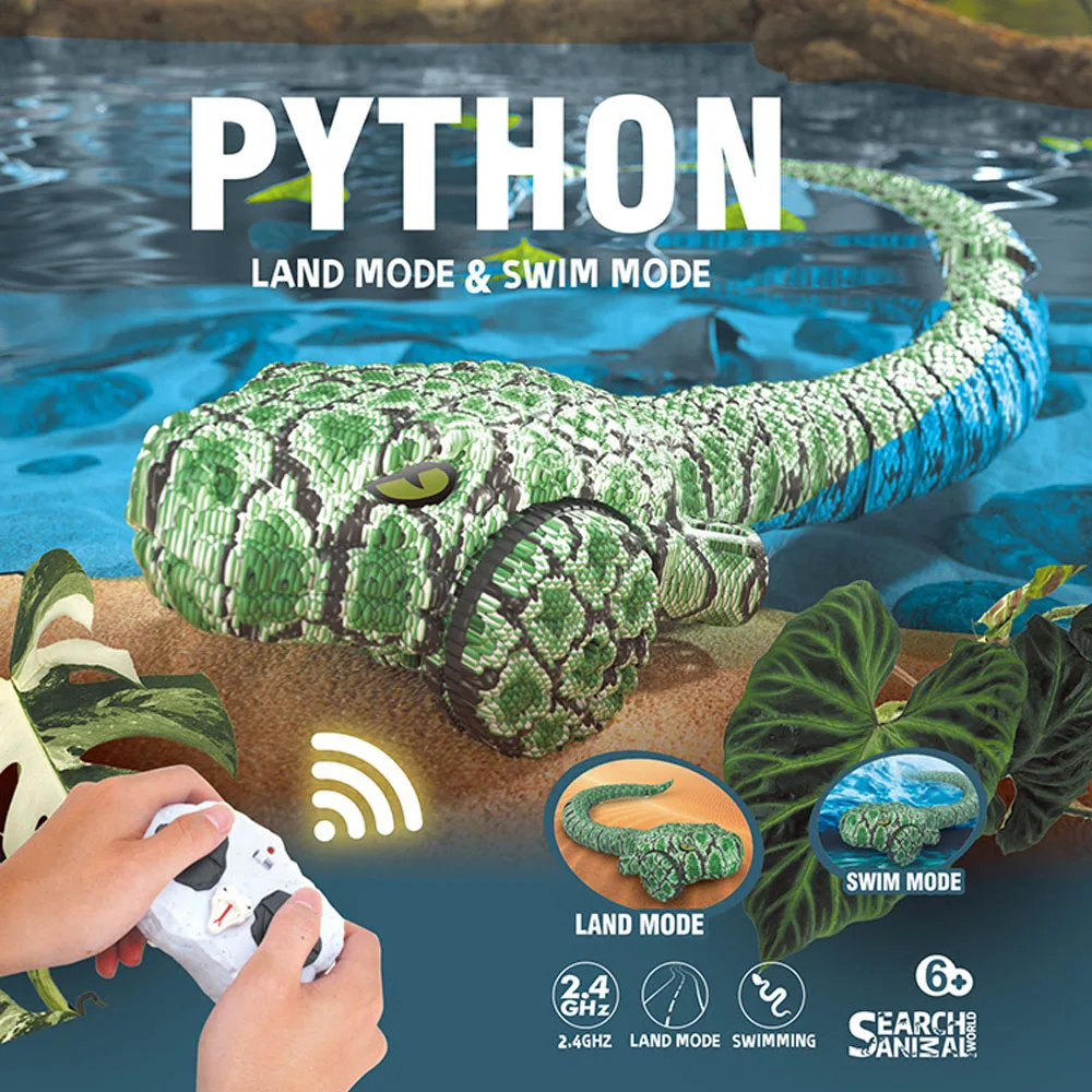 2.4G RC Snake Python Amphibious Animal Land Water Remote Control Python Boat Boy Girl Birthday Toy Gift