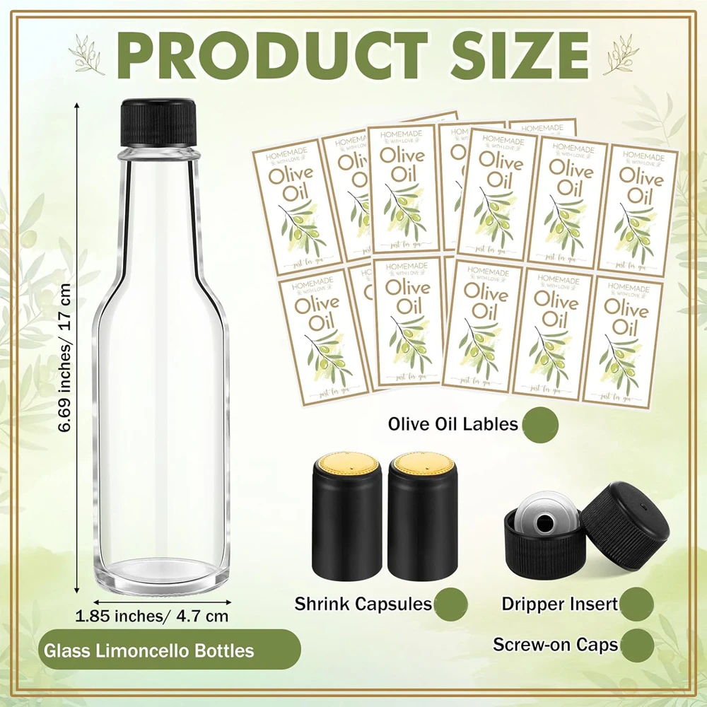 5oz Homemade Olive Oil Bottles 150ml Hot Sauce Glass Bottles with Leak Proof Screw Cap, Funnel, Clear Oil Bottle for Storing 3