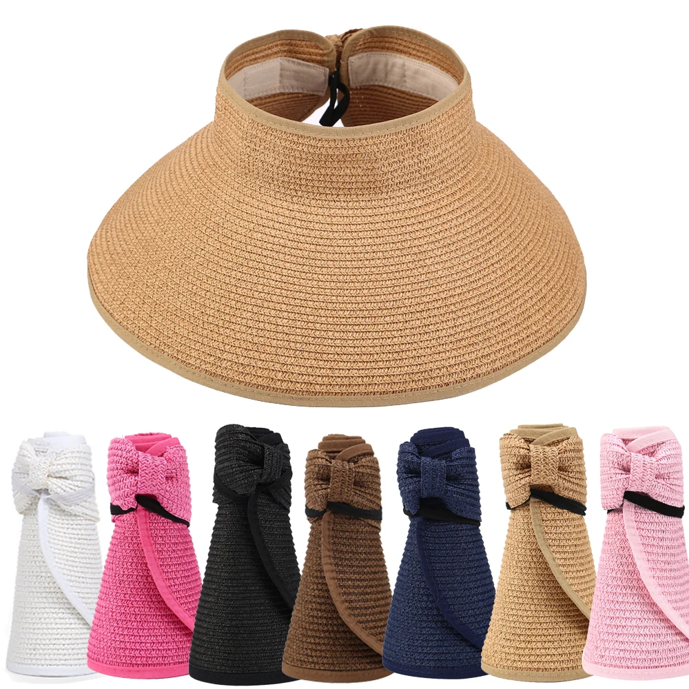 Women Summer Visors Hat Foldable Sun Hat Wide Large Brim Beach Hats Straw chapeau femme Beach UV Protection Caps women sun hat
