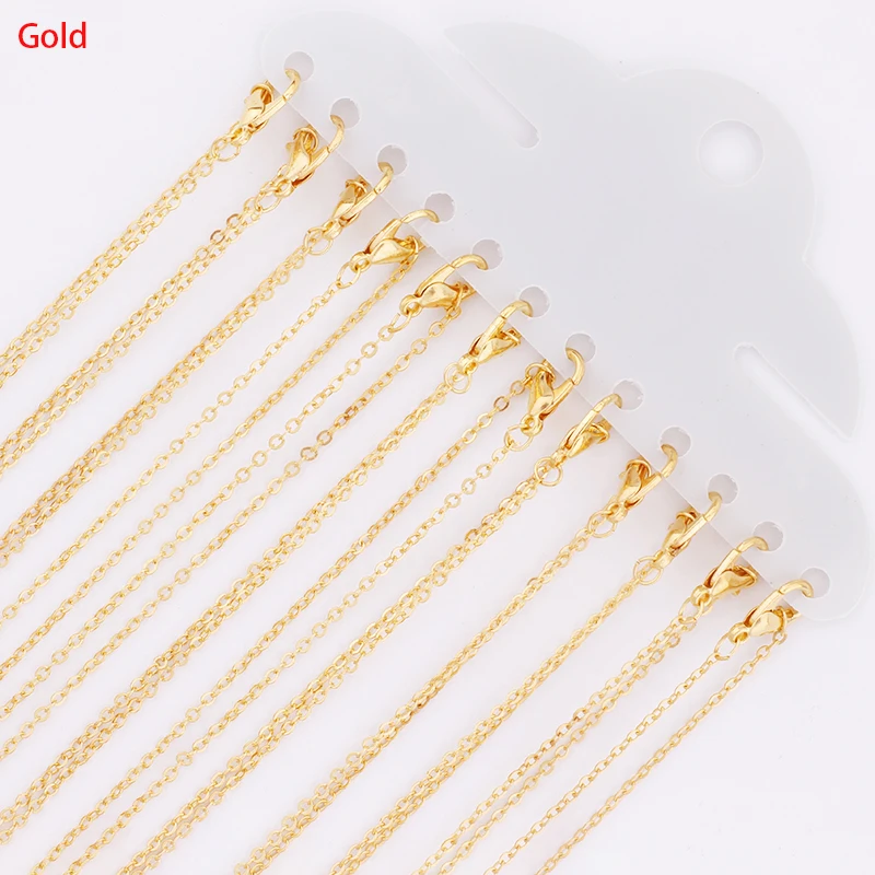 12Pcs 40cm Gold Plated White K Clasp O Shape Necklace Charm Chains for DIY Jewelry Finding Making Material Accessories Wholesale