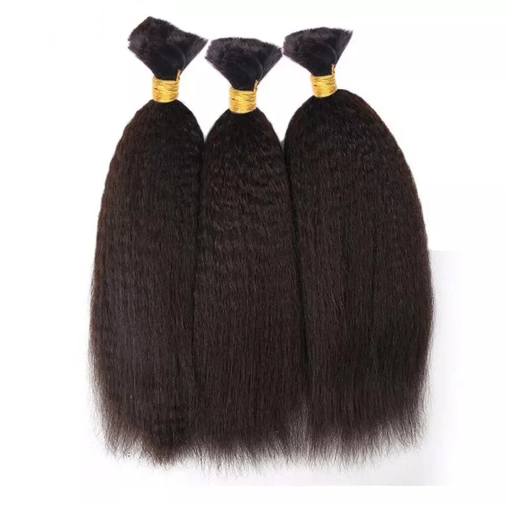 Kinky Straight Human Hair Braiding Hair No Weft Natural Color Real Human Bulk For Braiding Extensions 16-26Inches #1B