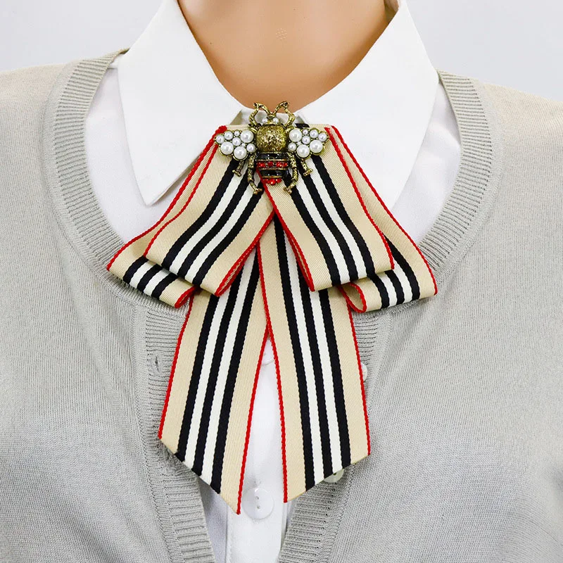 Women Striped Bow Brooch Multilayer Ribbon Brooches Fashion