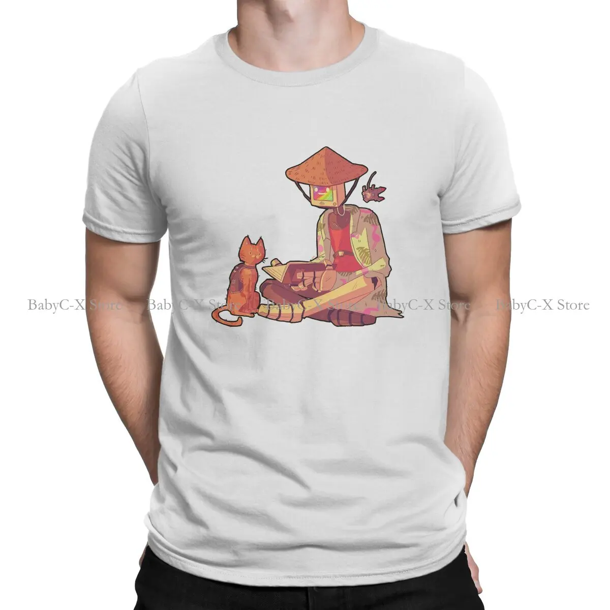 Stray Steam Game Cute Cat B-12 Robot Polyester TShirts Talk Print Men's T Shirt New Trend Tops Size S-6XL