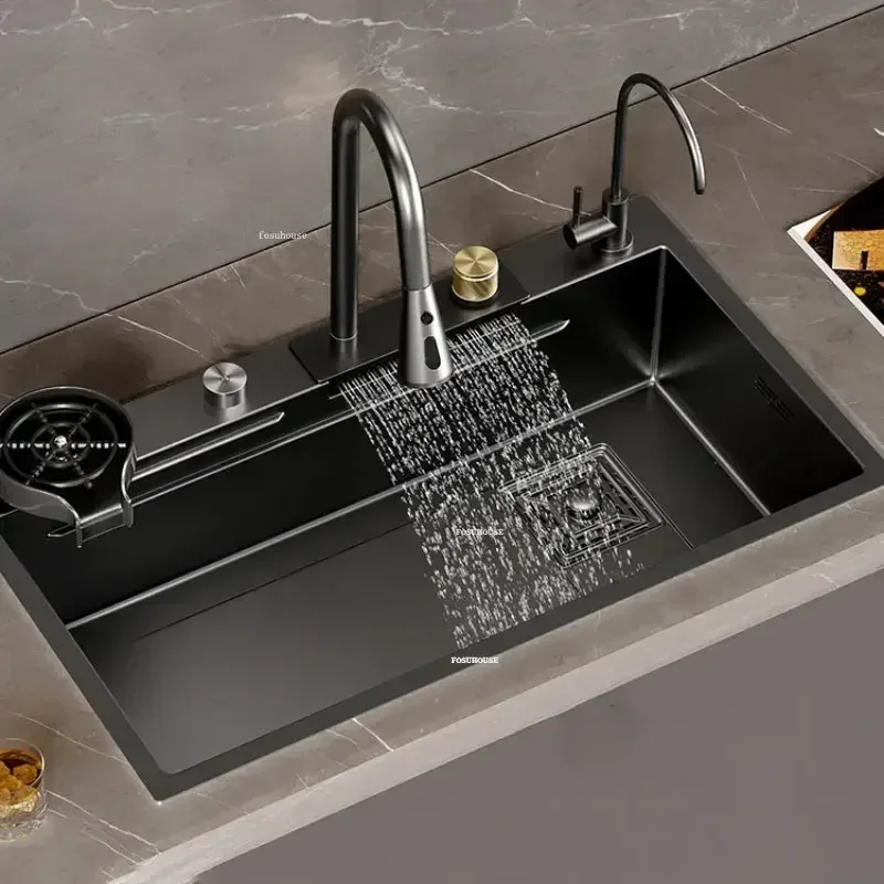 304 Stainless Steel Large Kitchen Sink for Home Nano Waterfall Washbasin Sinks Kitchen Accessories Under-counter Washbasin Novel