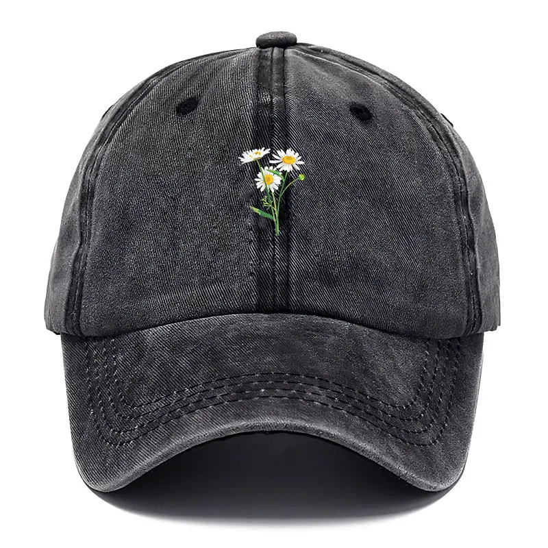 Baseballkappe mit Blumenstickerei, gewaschene Baumwolle, Vintage-Dad-Hat, modische Streetwear, Hip-Hop, verstellbar, Unisex, lässige Sommerkappe – Detail 3