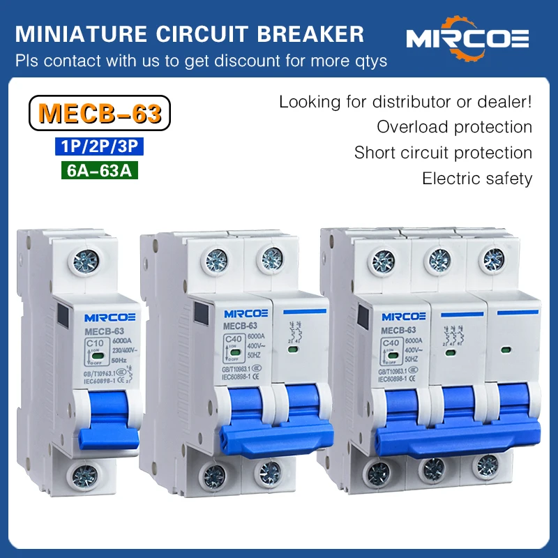

MECB Miniature Circuit Breaker 6A/10A/16A/20A/32A/40A/50A/63A 1P/2P/3P Din Rail Type CE Certification High Quality Wholesale Set