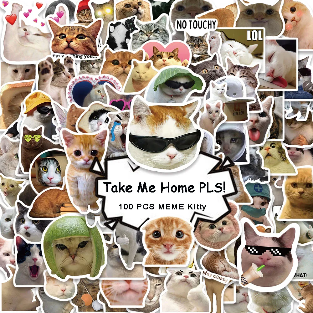 재미있는 귀여운 고양이 고양이 MEME 동물 스티커, 귀여운 데칼, 스크랩북 노트북 수하물 노트북 스케이트보드 스티커 장난감, 50 개, 100 개