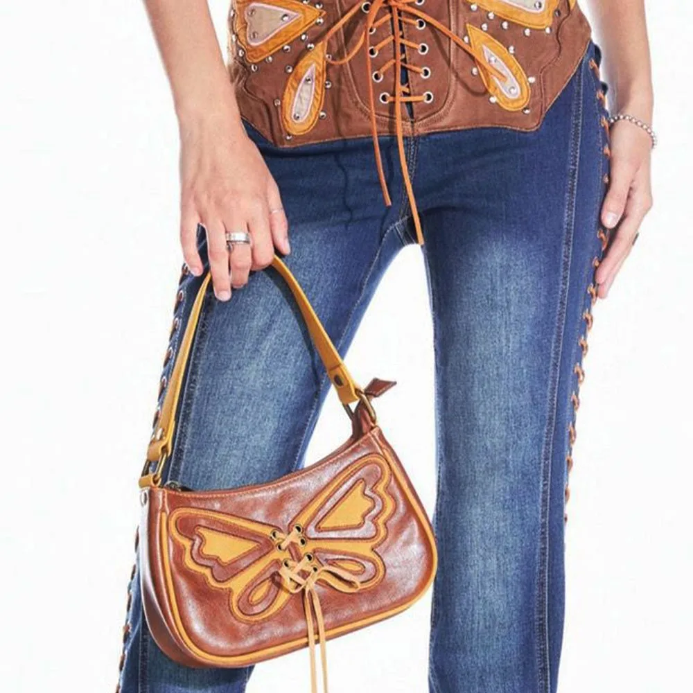 

Винтажная дизайнерская сумка с уникальным рисунком, модные коричневые сумочки на плечо с вышивкой, бандажный кошелек в стиле эстетики под подмышки