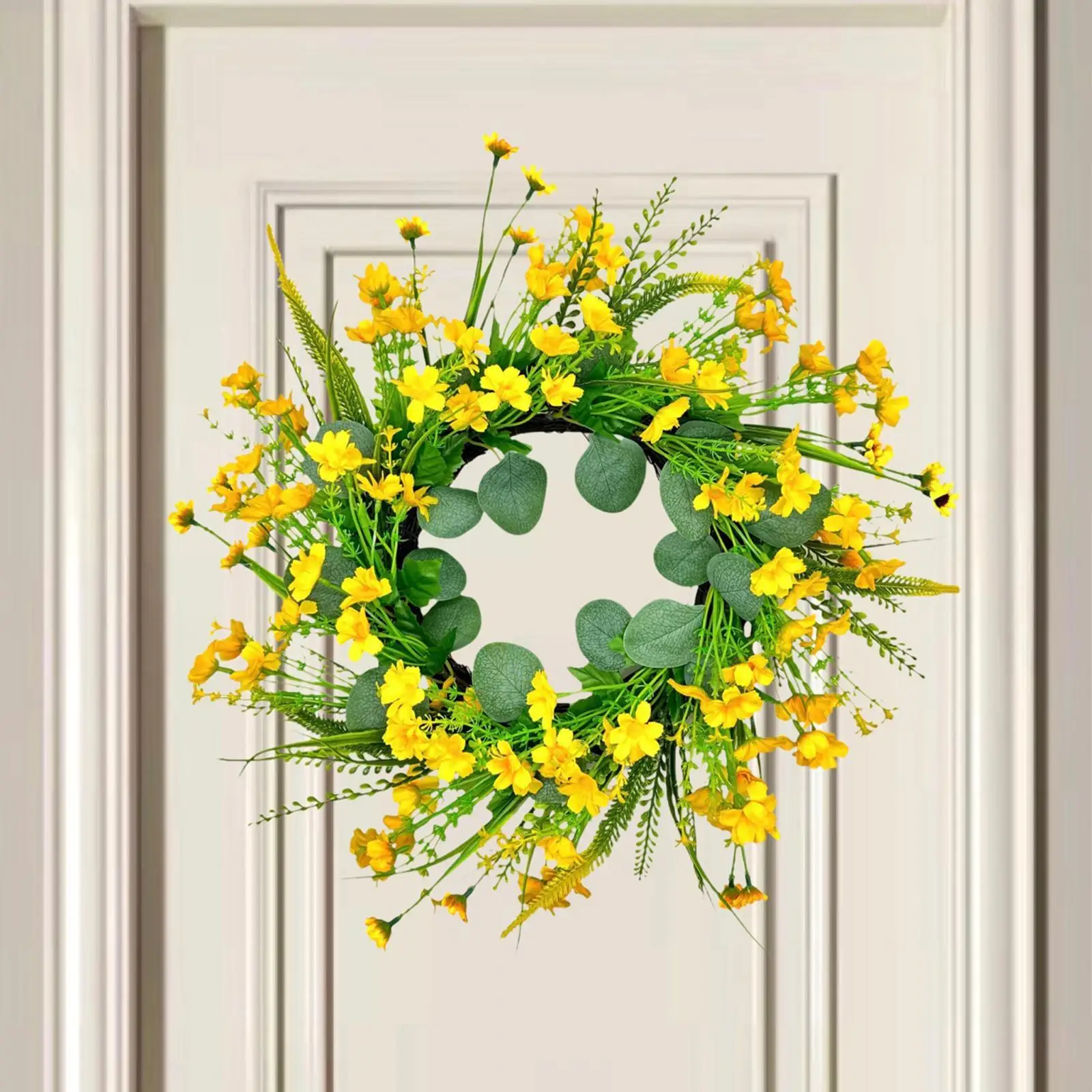 Daisy Flower Wreath Simple Summer Elegant Hanging Ornament Artificial Wreath for Indoor Garden Celebration Farmhouse Patio