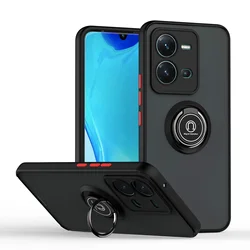 Armor Shockproof Matte Case with Ring Holder Stand and Magnetic Features for VIVO V29 Lite (Black Red)
