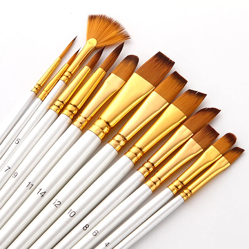 

13 Pieces Of Dual Color Nylon Fur Brush For Art Supplies Water Powder Watercolor Brush Set Oil Painting Brush
