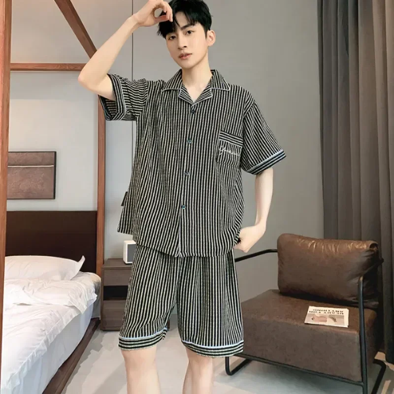 

Shorts Summer Pijama Hombre Suit Japanese Cotton Pyjamas Short-sleeved Men's Plaid Thin Service Pantalon Pajamas Home 2023