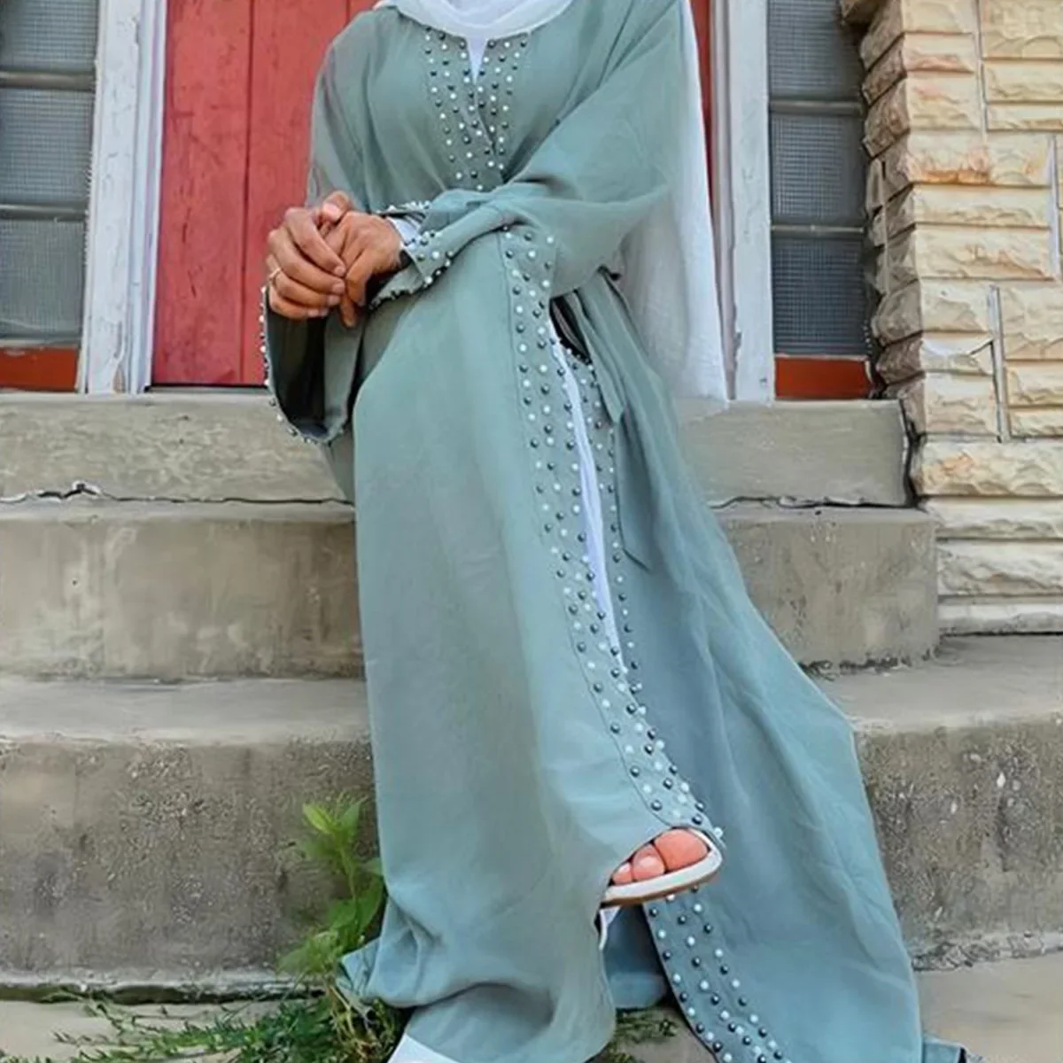 Eid Open Abaya Kimono Turkey Muslim Hijab Dress Plain Beaded Black Abayas for Women Dubai Modest Islamic Clothing Kaftan Robe