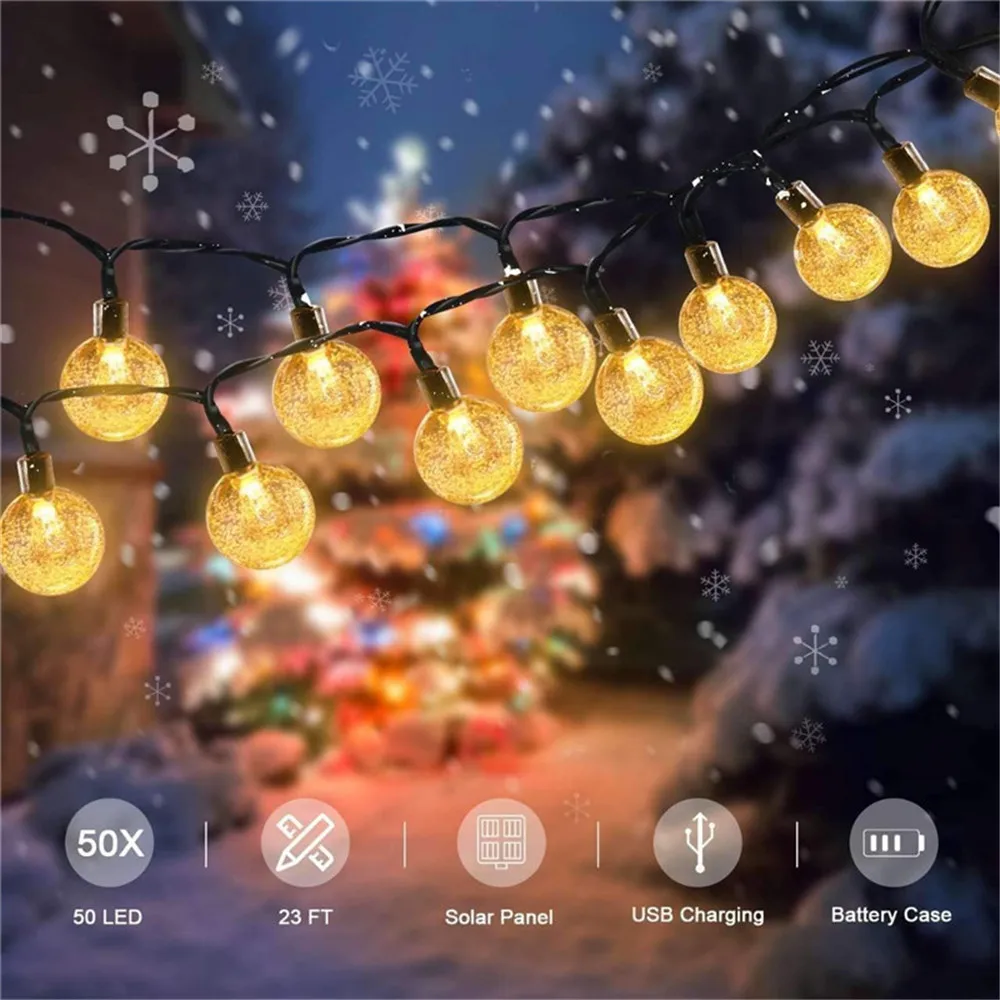 

8 Modes Solar Light Crystal ball 5M/7M/12M/22M LED String Lights Fairy Lights Garlands For Christmas Party Outdoor Decoration