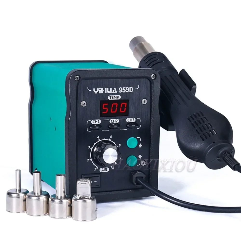 YIHUA 959D 220V/110V 650W Hot Air Gun Digital Soldering Station Desoldering Station Iron Tool Solder Welding + 4 Air nozzles