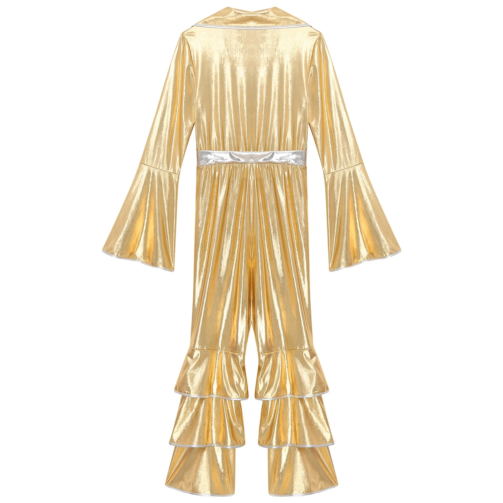 Frauen Retro 70er Jahre Disco Dance Kleidung Halloween Karneval Thema Party Hippie Cosplay Kostüm Langarm Glänzend Ausgestelltes Overall – Detail 24