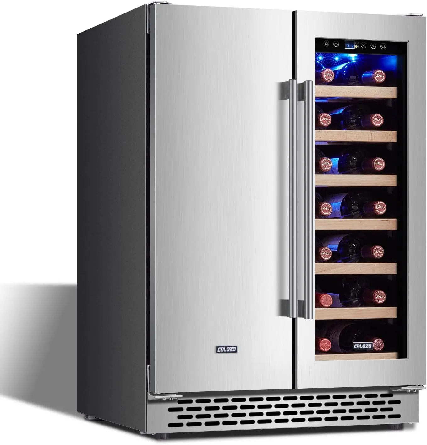 Wine Cooler Beverage Refrigerator, 24&rdquo; Wine Fridge with Dual-Zone Digital Temperature Control, Glass Front Doors