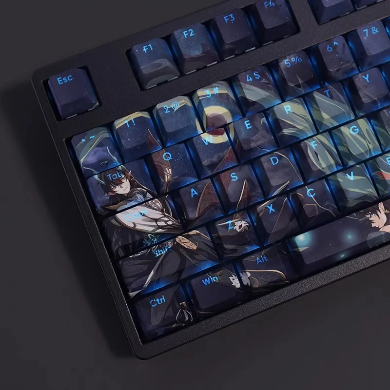 Pbt Backlit Keycaps Conjunto para Anime Gaming Honkai Star Trilho Dan Feng Imbiitor Lunae 61 87 104 108 Chaves - Imagem 3