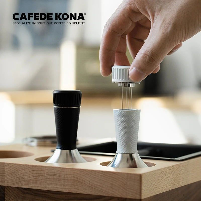 CAFEDE KONA Coffee Tamper With Distributor Needle Stainless Steel Espresso Pressing Hammer Stirrer Distributor Leveler Tool