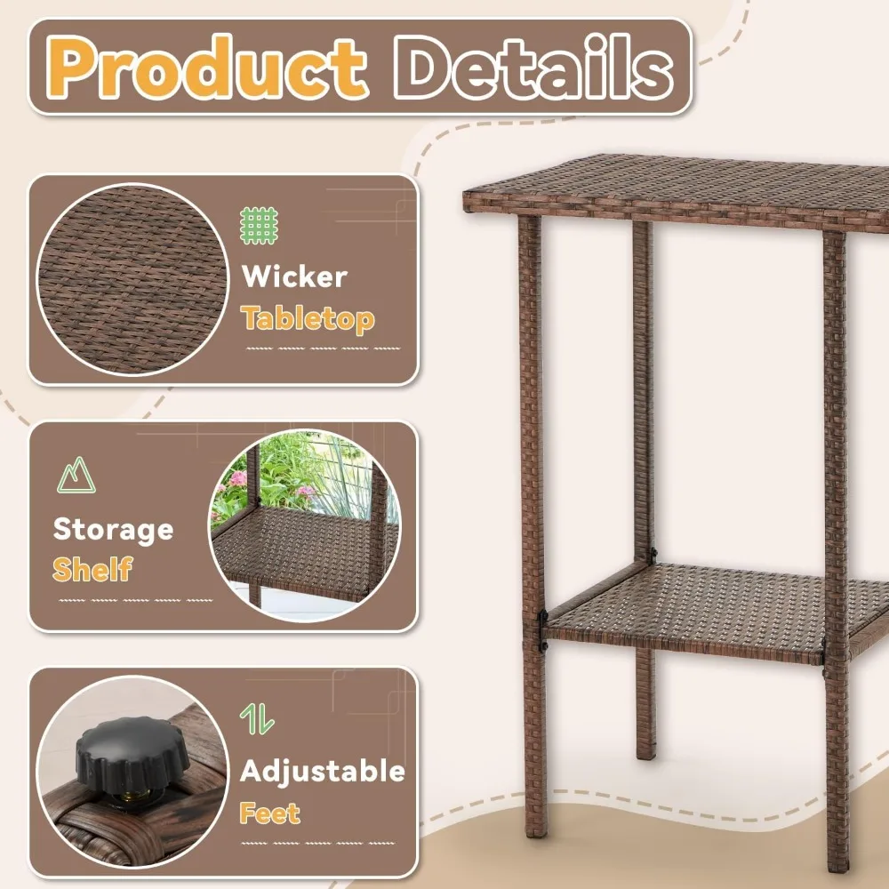 3-Piece Outdoor Rattan Wicker Bar Set with Cushions 5