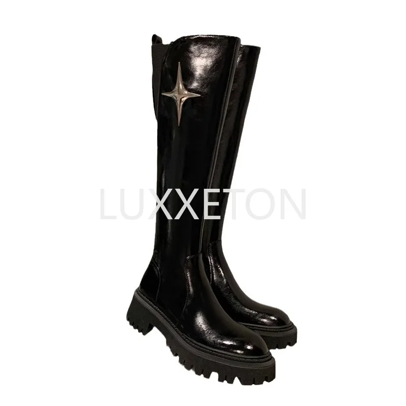 

Cialisa Zipper-Up Handmade Luxury Shoes Ladies Thick Sole Platform Flats Chunky Heels Winter Long Knee-High Boots for Women