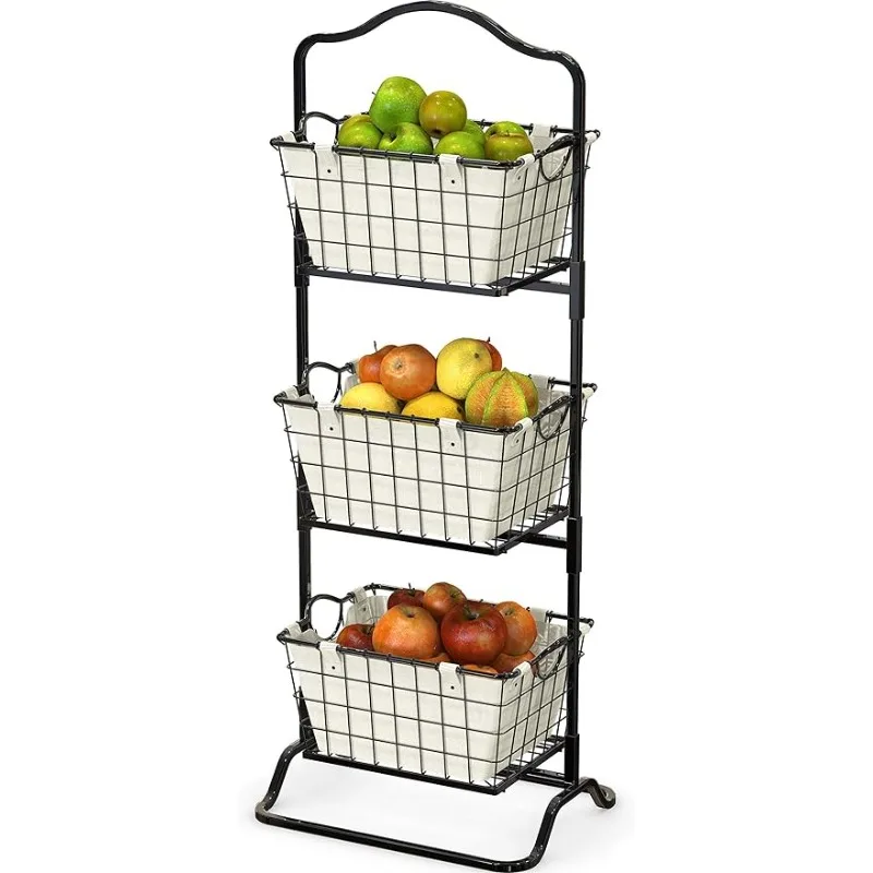 

3-Tier Rigid Wire Market Fruit Basket Stand, Black