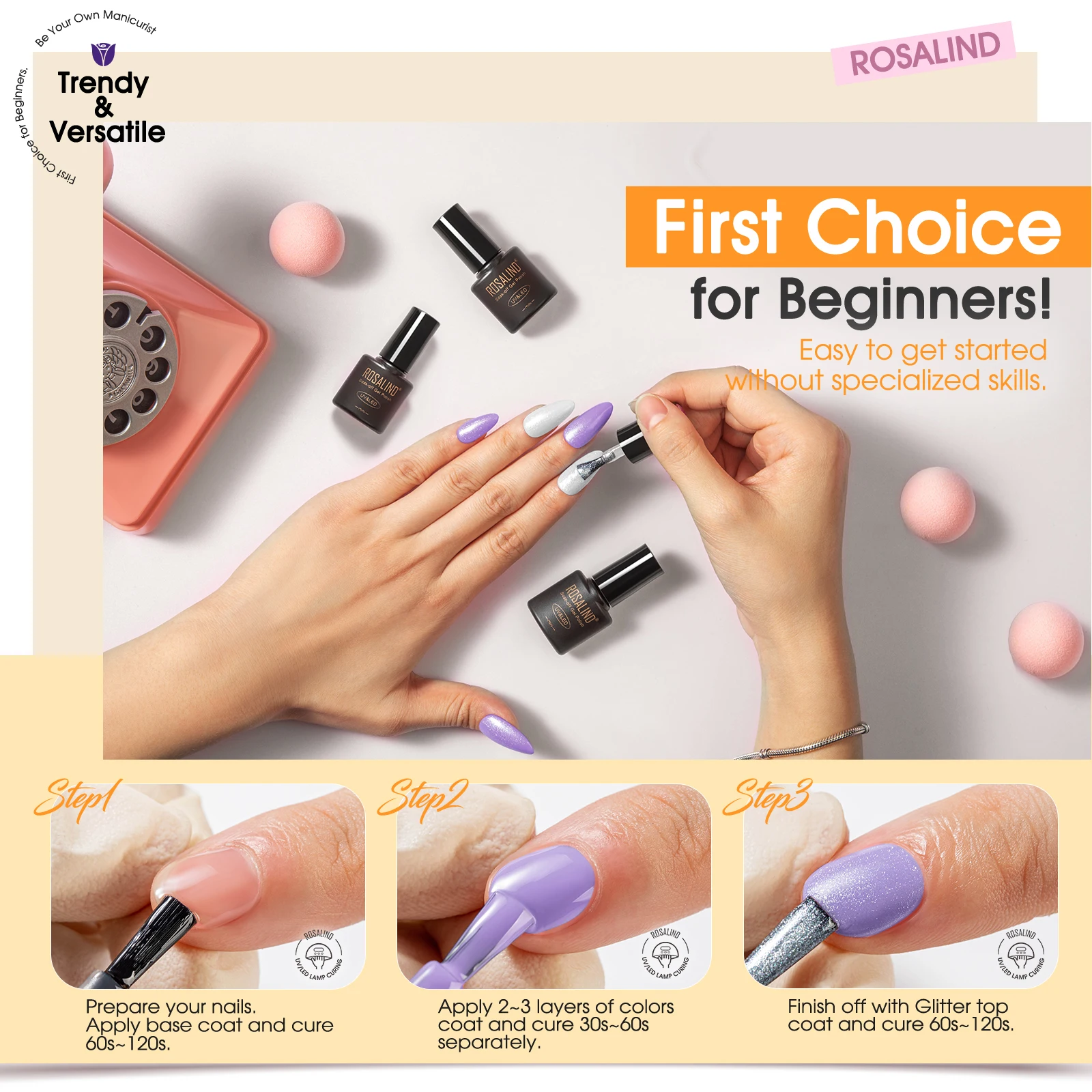 Rosalind New 24Pcs/Set Gel Nail Polish With Gittler Top Coat Set Summer Trend Colors Soak Off UV Lamp For Nail Art Design 5