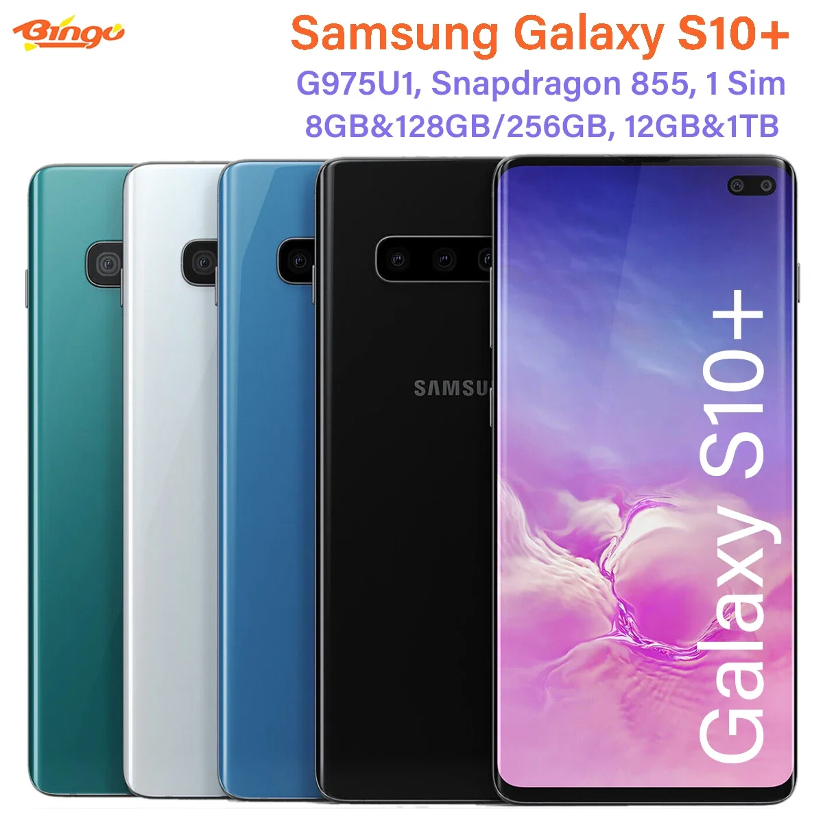 Samsung Galaxy S10+ S10 Plus G975U1 128GB/512GB/1TB Unlocked Mobile Phone Snapdragon 855 Octa Core 6.4" 16MP&Dual 12MP 8GB RAM
