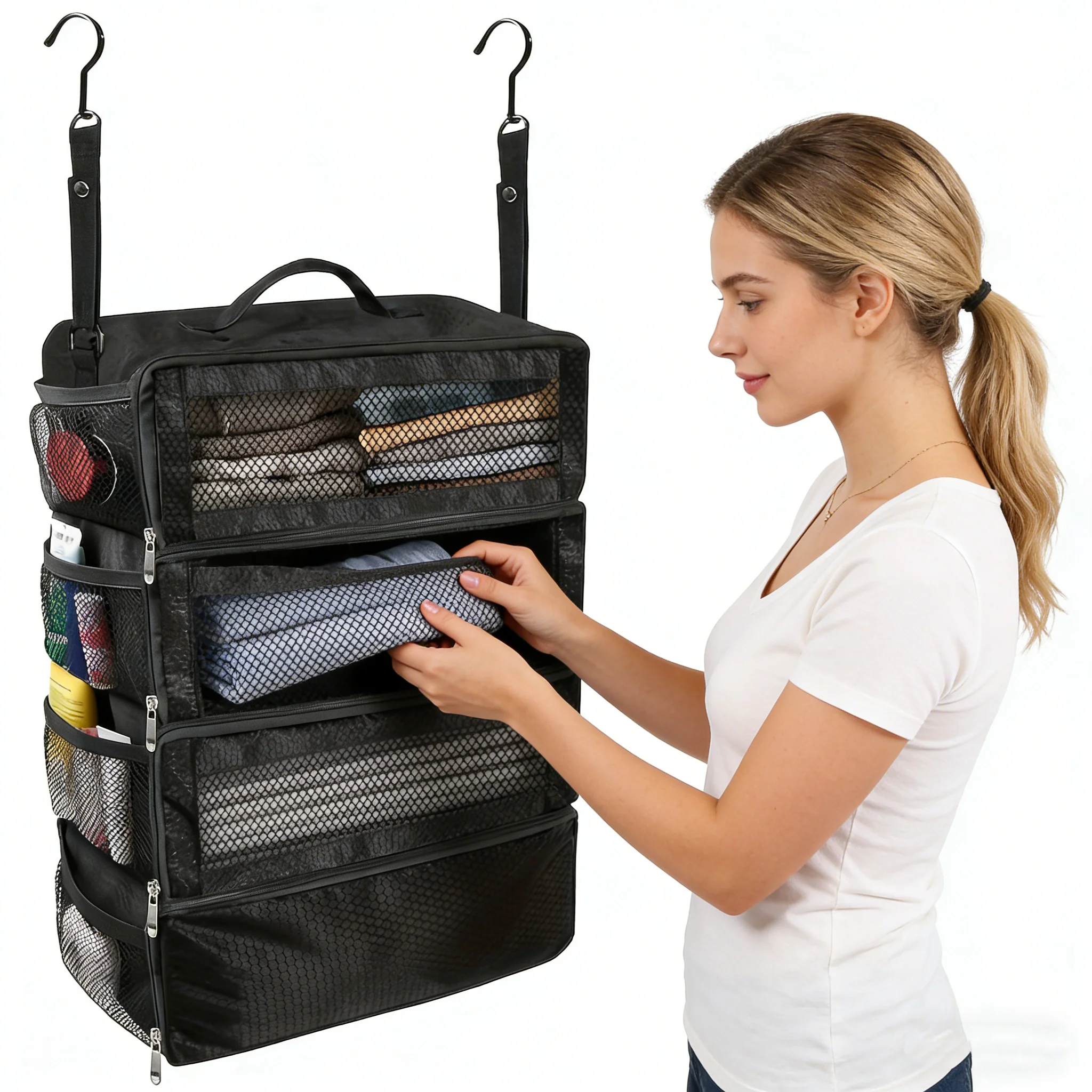 Organizer per Valigie, Organizzatore da Viaggio Portatile con Ripiani Appendibili, Cubi di Imballaggio Pieghevoli per Bagaglio a Mano