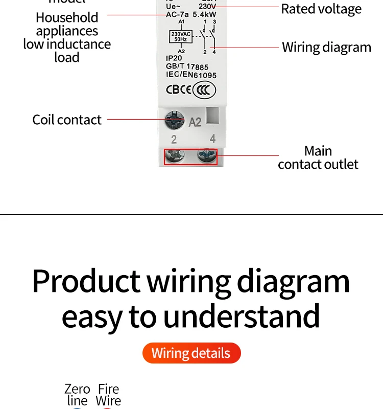 Description Picture 6 of item1PCS 2P 16A/20A/25A Ac Din Rail Household Modular Contactor Control Switch 220V/230V 50/60HZ 1NO 1NC 2NO 2NC