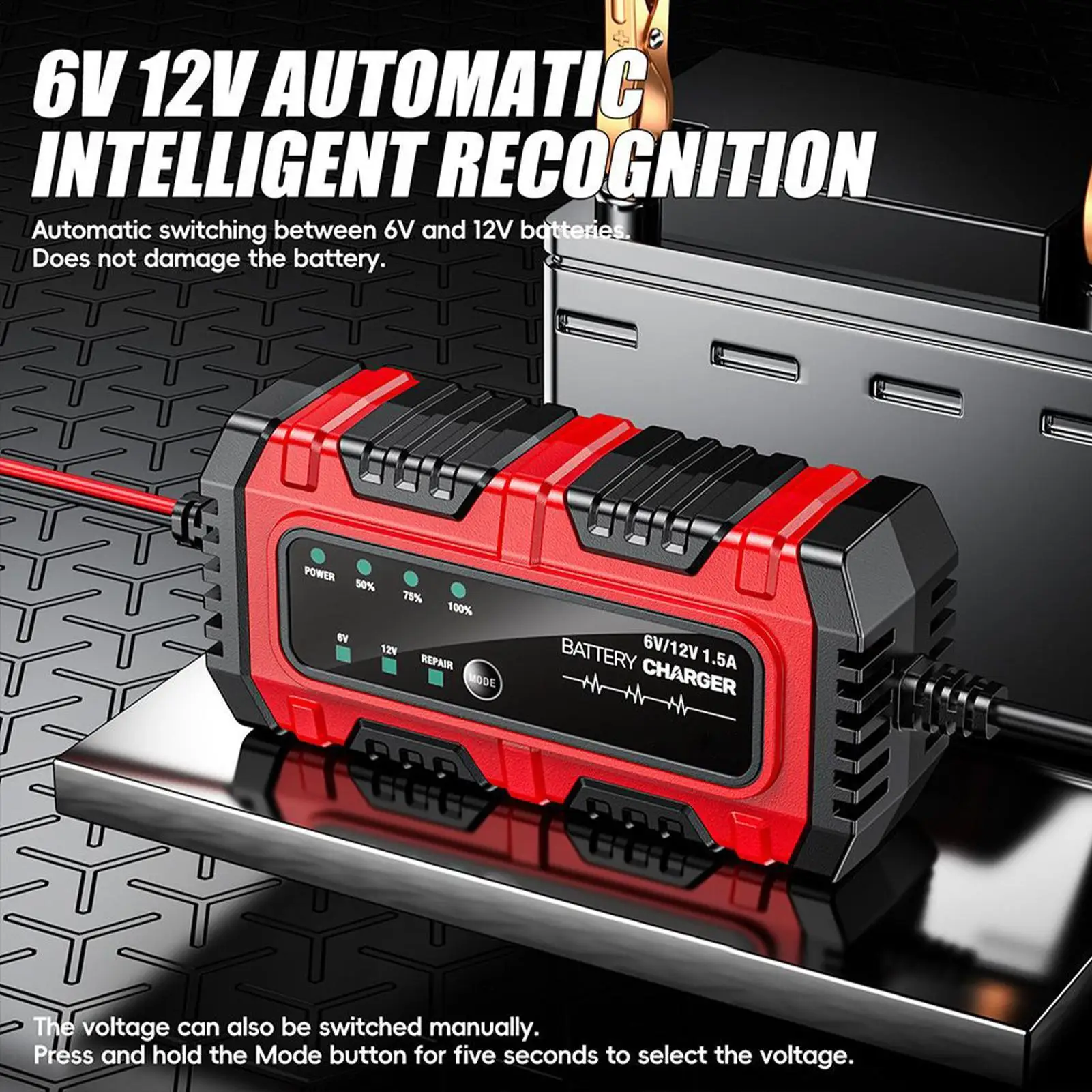 Battery Charger 6V 12V 1.5A Car Battery Charger Car Motorcycle Battery Charging Unit Automatic Tender Maintainer For Motorcyle - 3