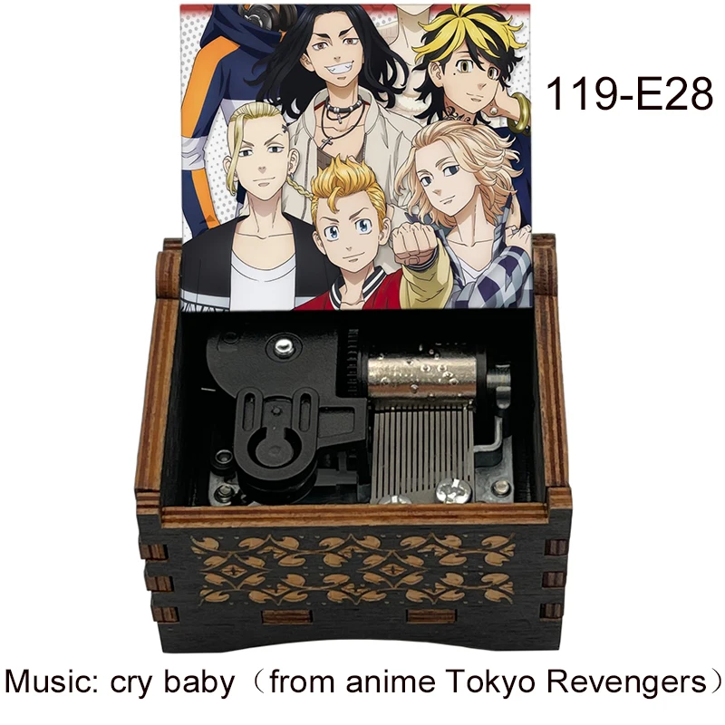 Anime tokyo revengers figure print music cry baby Wood mechanical Music Box for anime Friends kids Birthday Children fans gift music box carousel music box