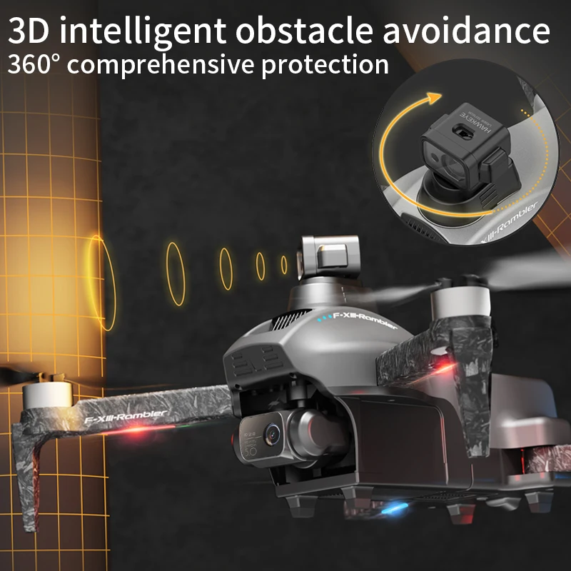 F13 RC 드론 HD EIS 3 축 흔들림 방지 짐벌 장애물 접이식 모터 회피 쿼드콥터, 8K 전문 GPS, 2km FPV 카메라 포함